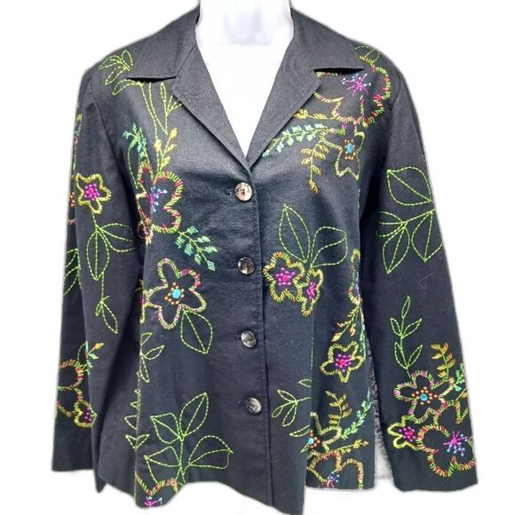Jackets & Blazers - Mark Singer Software Women's Small Shacket/ Jacket. Embroidered Flowers/ Black..